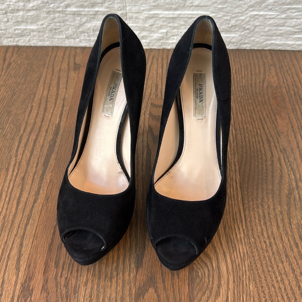 Prada Black Peep-toe Stilettos Size 37.5 - Good Condition